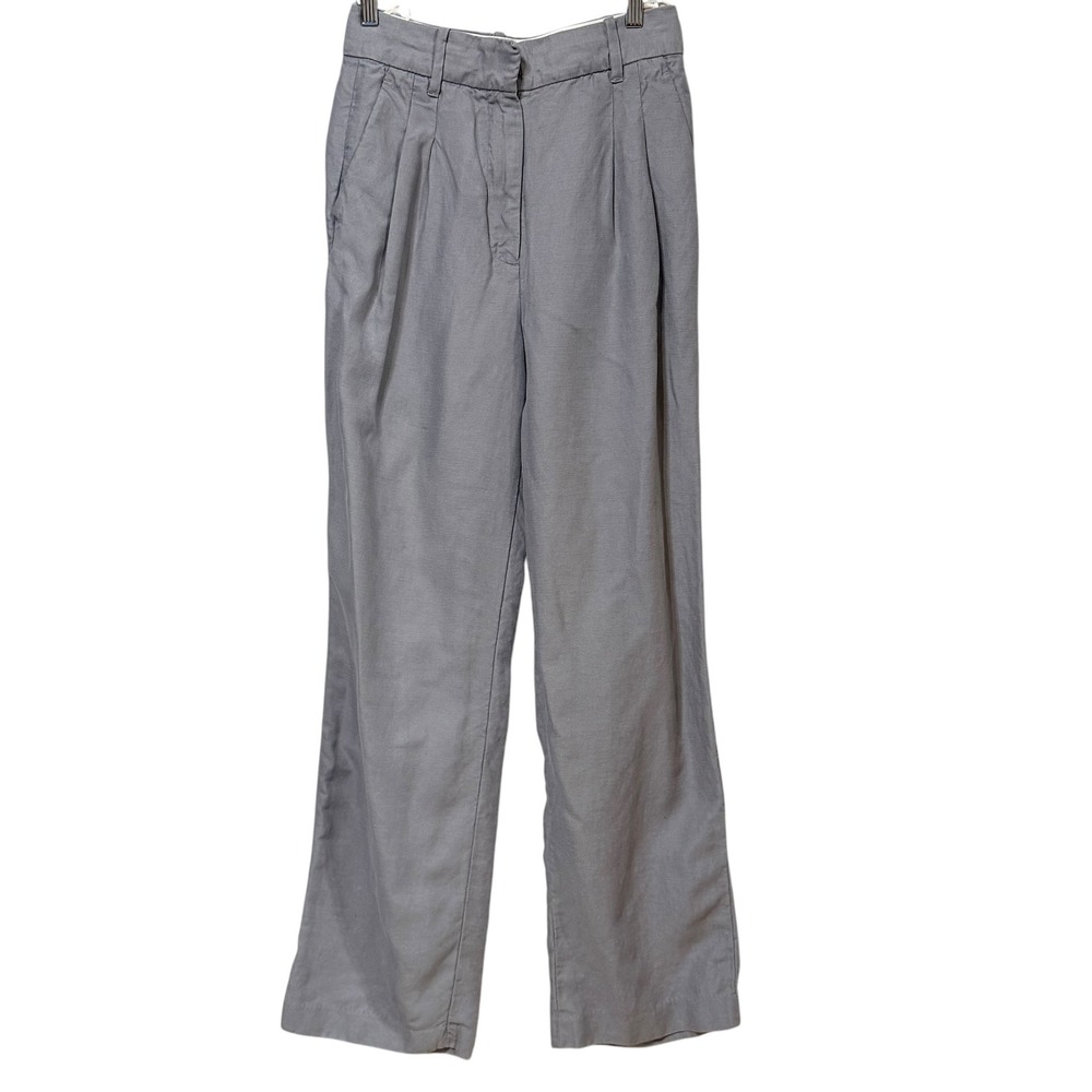 Wilfred Aritzia The Effortless Pant Light Grey Linen Tencel Wide Leg Pleated 4